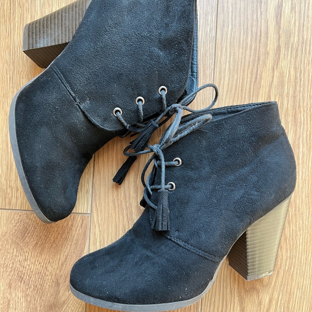 JG Black Suede Ankle Boots, Size 7